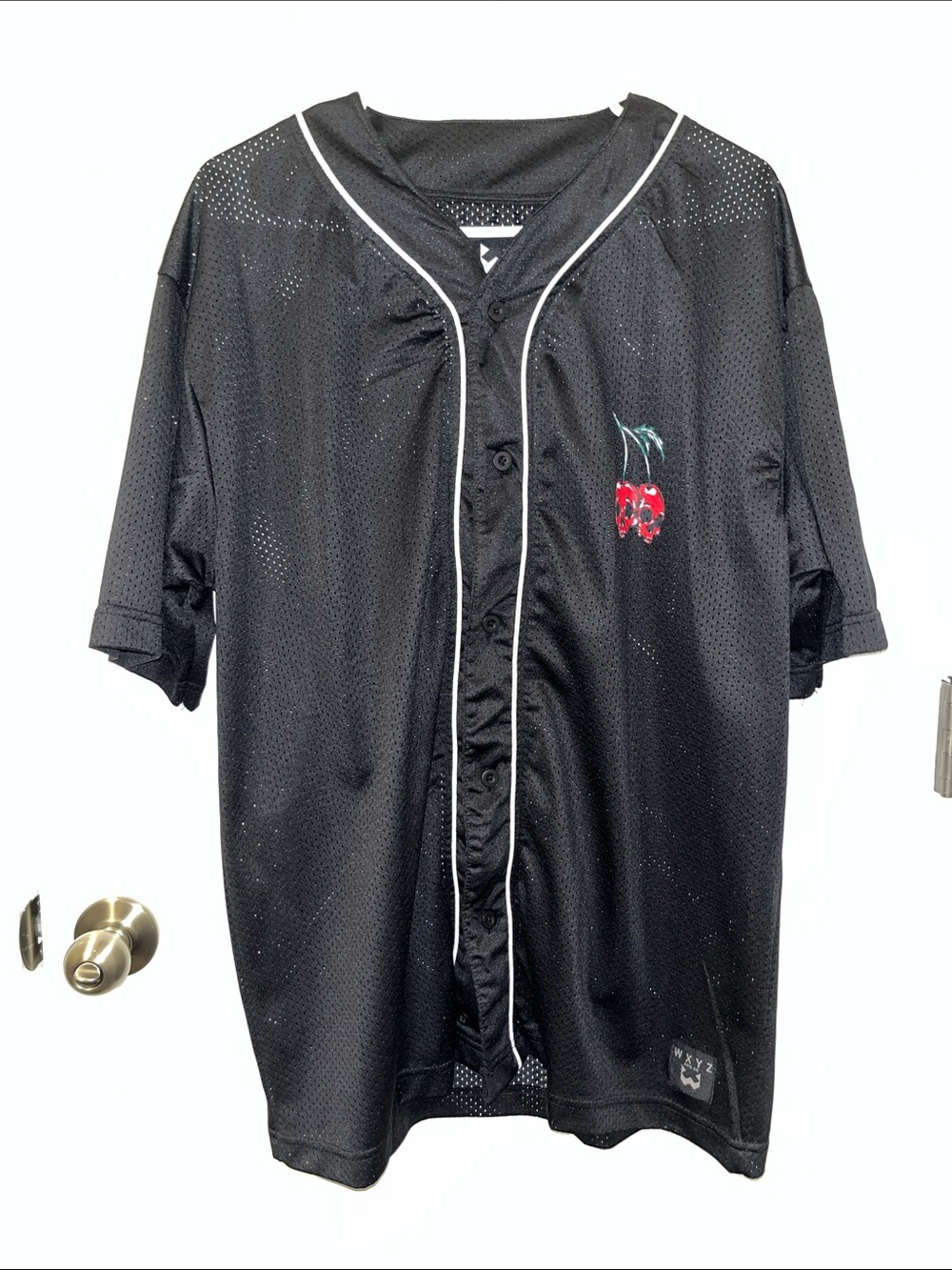 Black Cherry Blessed Print Baseball Jersey Shirt